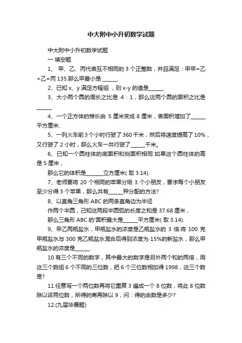 中大附中小升初数学试题