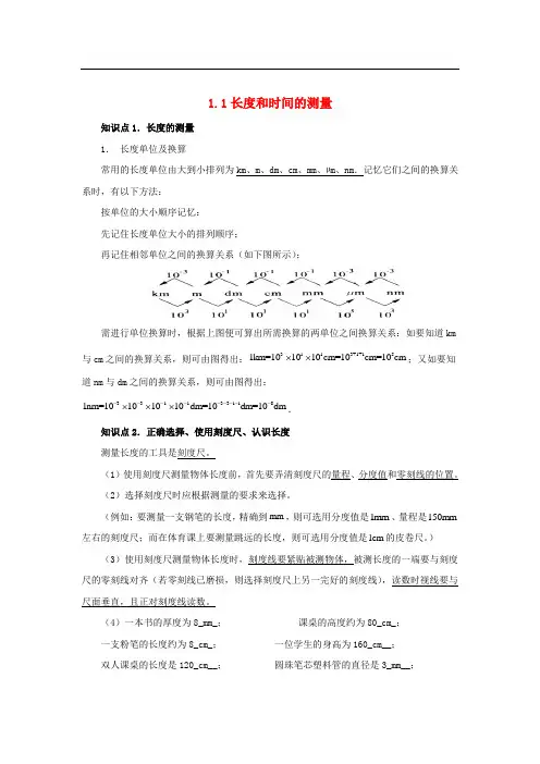 八年级物理上册1.1长度和时间的测量知识点精细梳理