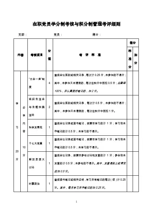 在职党员学分制考核与积分制管理考评细则