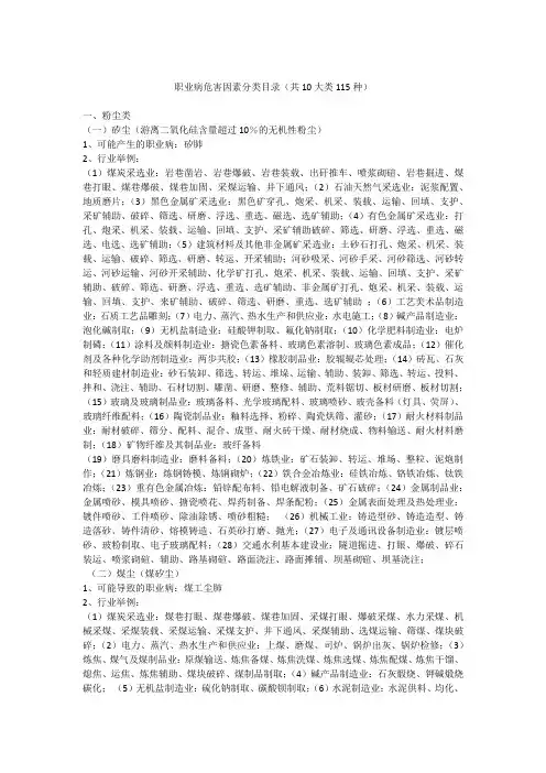职业病危害因素分类目录(共10大类115种)