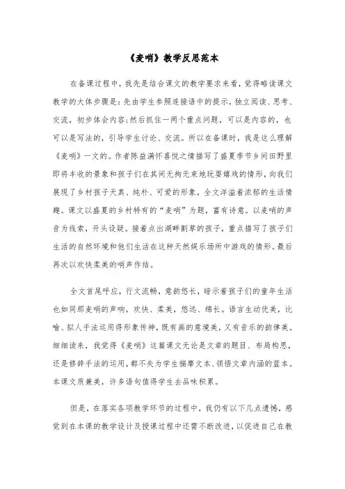 《麦哨》教学反思范本（2篇）