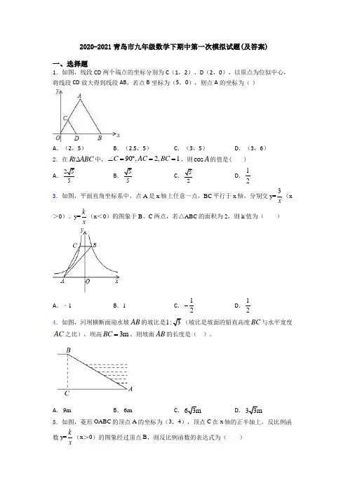 2020-2021青岛市九年级数学下期中第一次模拟试题(及答案)