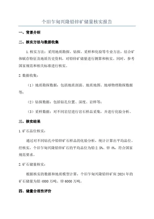 个旧乍甸兴隆铅锌矿储量核实报告