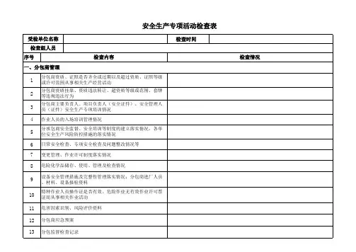 安全生产专项活动检查表