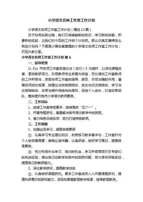 小学语文名师工作室工作计划（精选12篇）