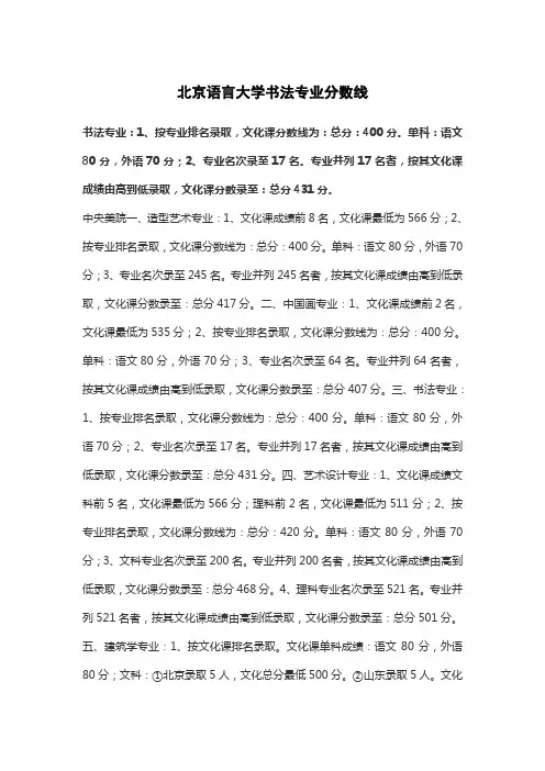 北京语言大学书法专业分数线