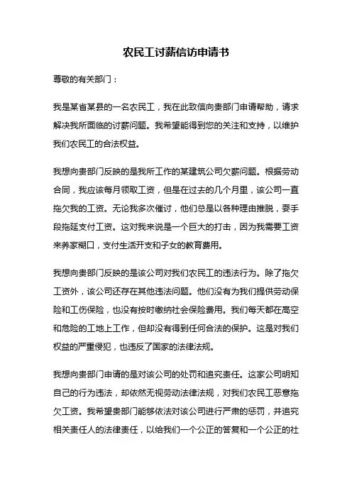 农民工讨薪信访申请书
