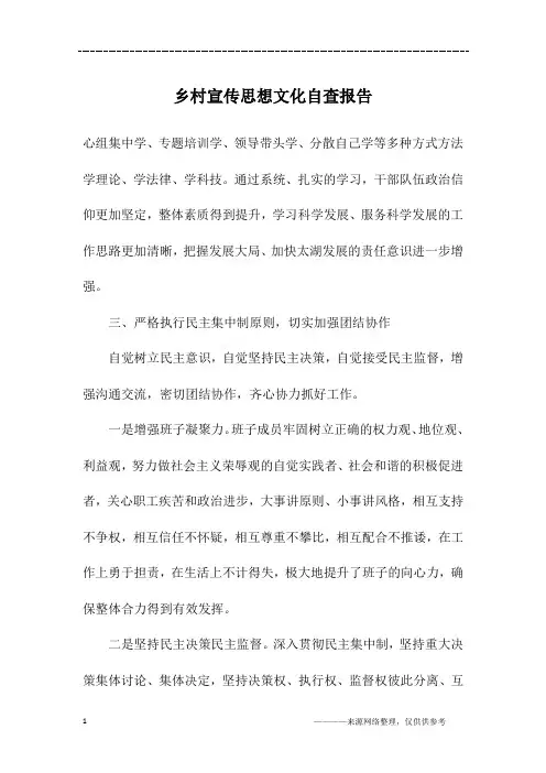 乡村宣传思想文化自查报告