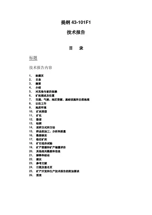 加拿大43-101技术报告提纲