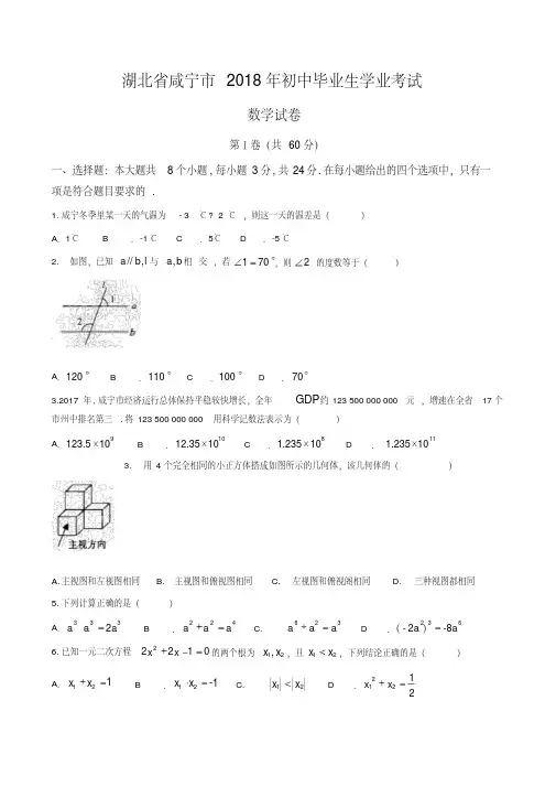 湖北省咸宁市2018年中考数学试题(含答案)-精品