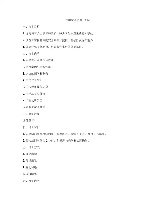 使用安全培训计划表