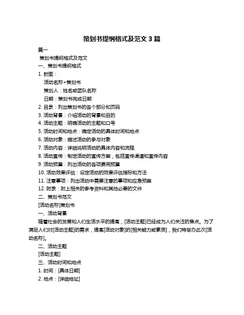 策划书提纲格式及范文3篇