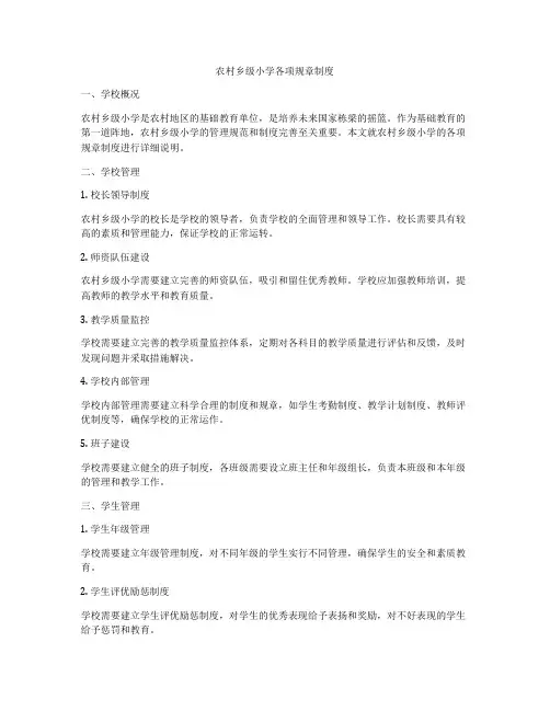 农村乡级小学各项规章制度