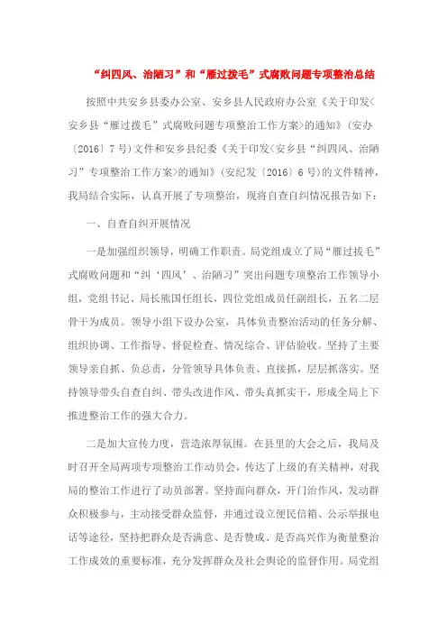 “纠四风、治陋习”和“雁过拨毛”式腐败问题专项整治总结