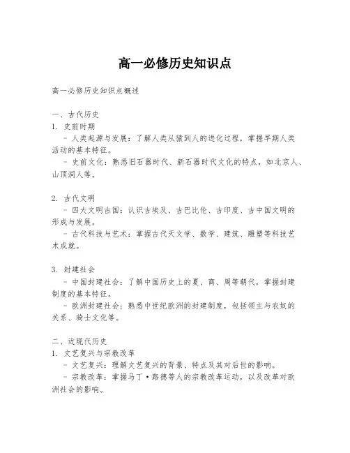 高一必修历史知识点