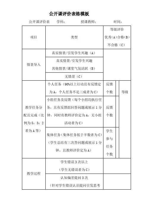 公开课评价表格模板