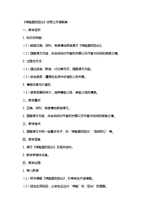 《棉鞋里的阳光》公开课教案