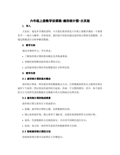 六年级上册数学说课稿-扇形统计图- 北京版