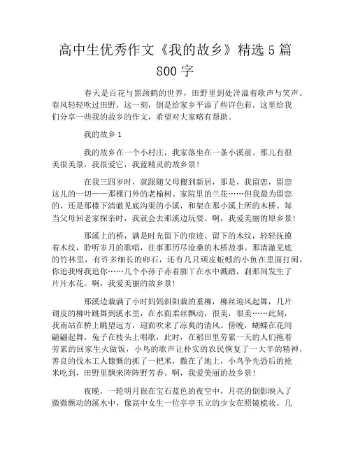 高中生优秀作文《我的故乡》精选5篇800字