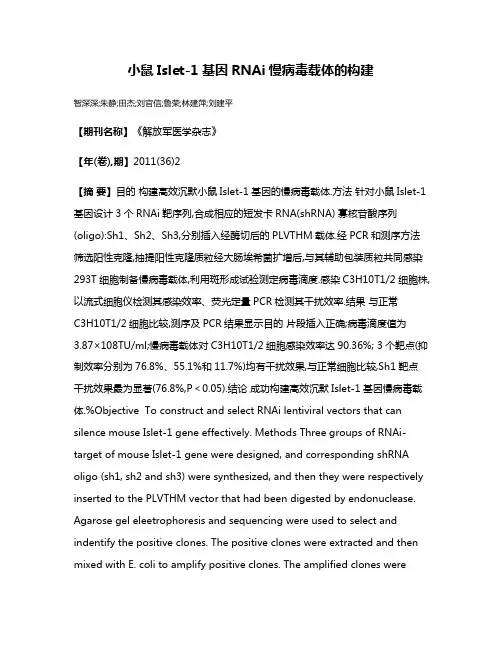 小鼠Islet-1基因RNAi慢病毒载体的构建