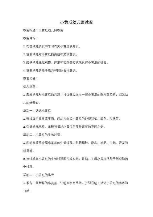 小黄瓜幼儿园教案