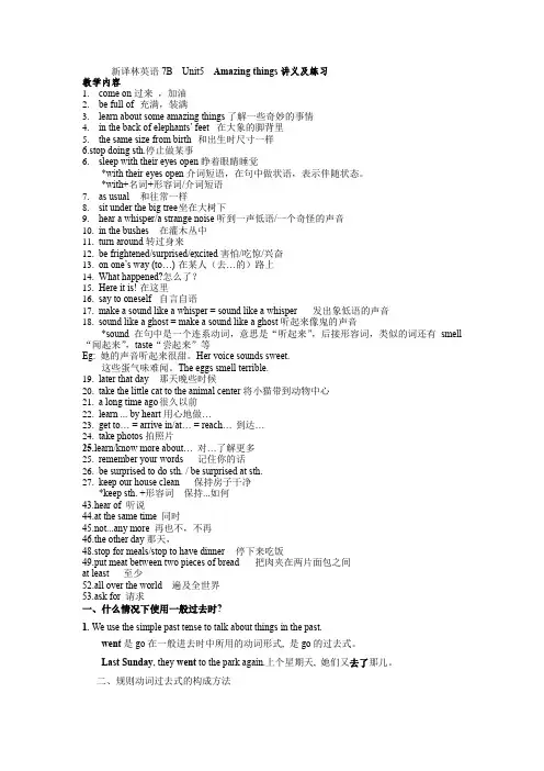 新译林英语7B  Unit5  Amazing things讲义及练习