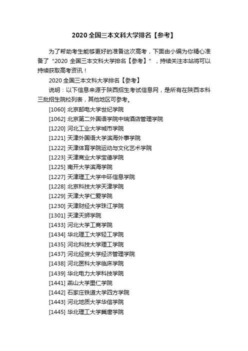 2020全国三本文科大学排名【参考】