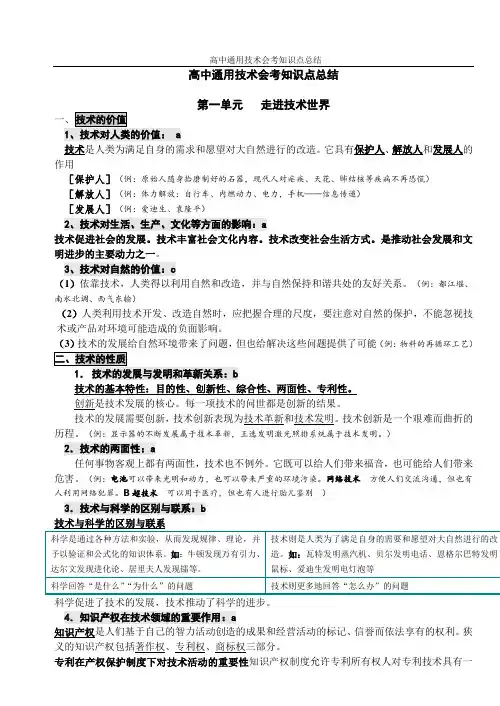 高中通用技术会考知识点总结