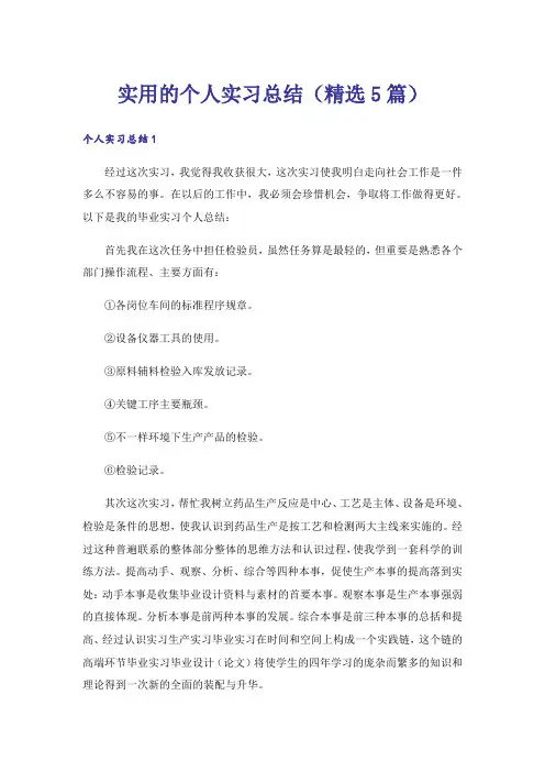 实用的个人实习总结(精选5篇)