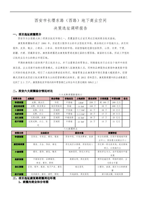 西安市长缨西路地下商业空间决策选址调研报告书