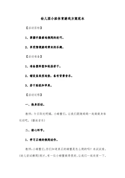 幼儿园小班体育游戏方案范本（七篇）