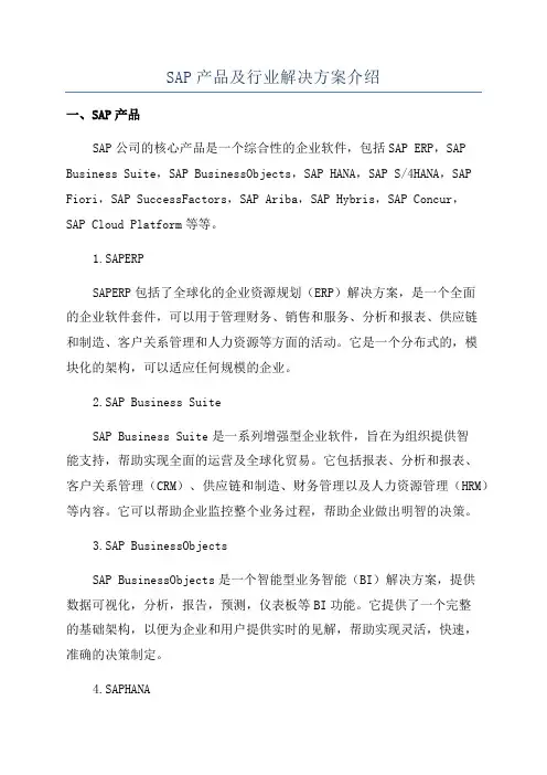 SAP产品及行业解决方案介绍