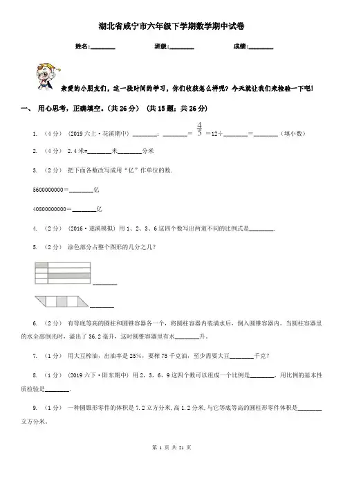 湖北省咸宁市六年级下学期数学期中试卷
