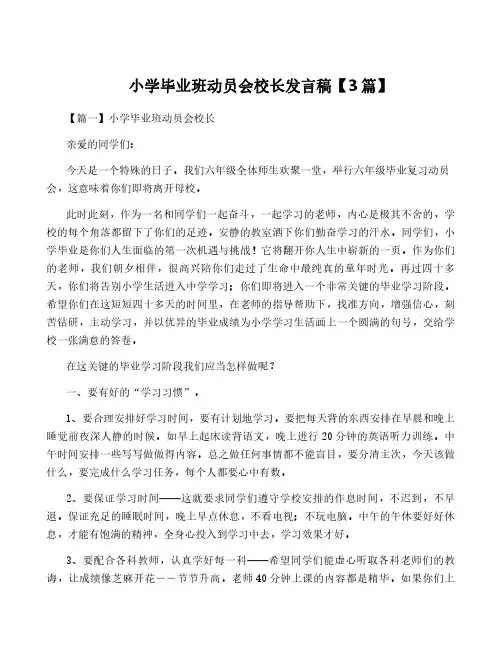 小学毕业班动员会校长发言稿【3篇】