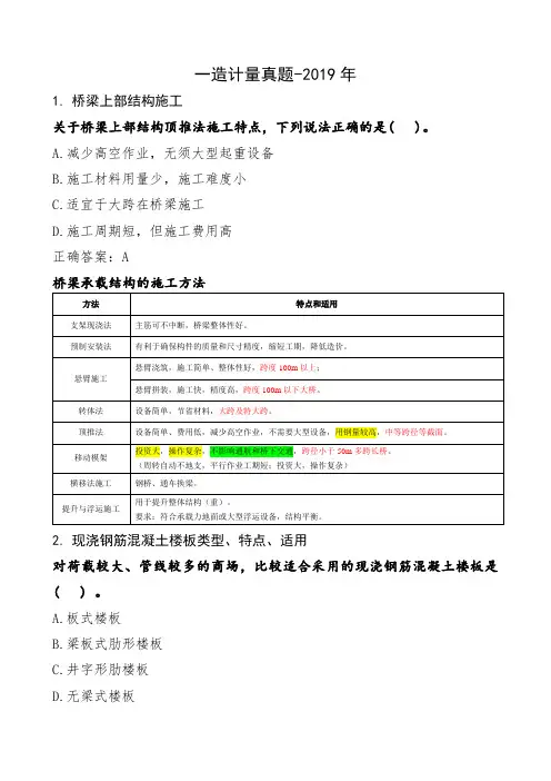 一造计量真题及知识点-2019年