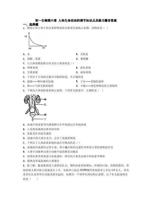 初一生物第六章 人体生命活动的调节知识点及练习题含答案