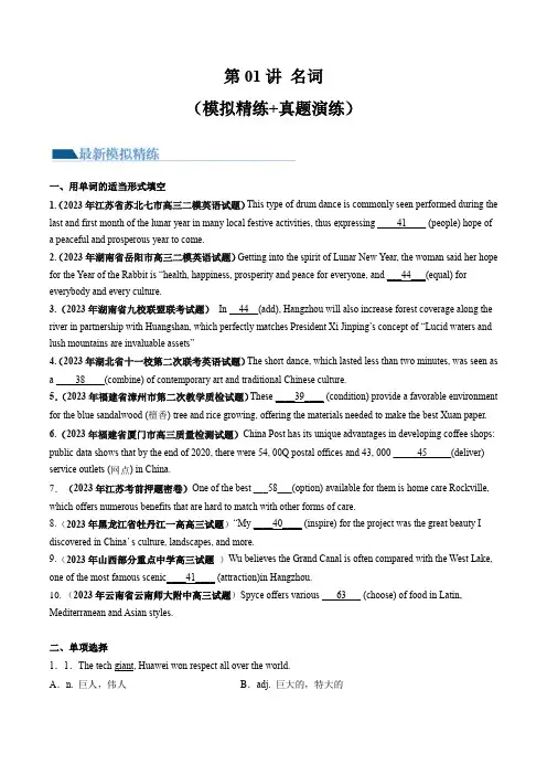 第01讲 名词 (练)--2024年高考英语一轮复习讲练测(新教材新高考)(原卷版)