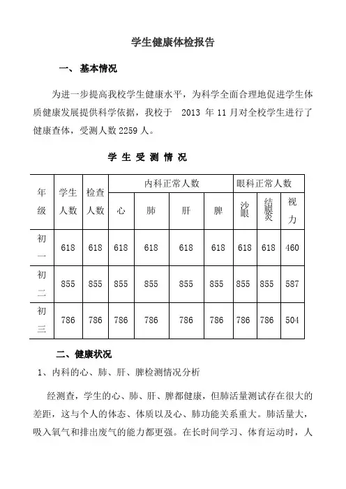 学生健康体检报告
