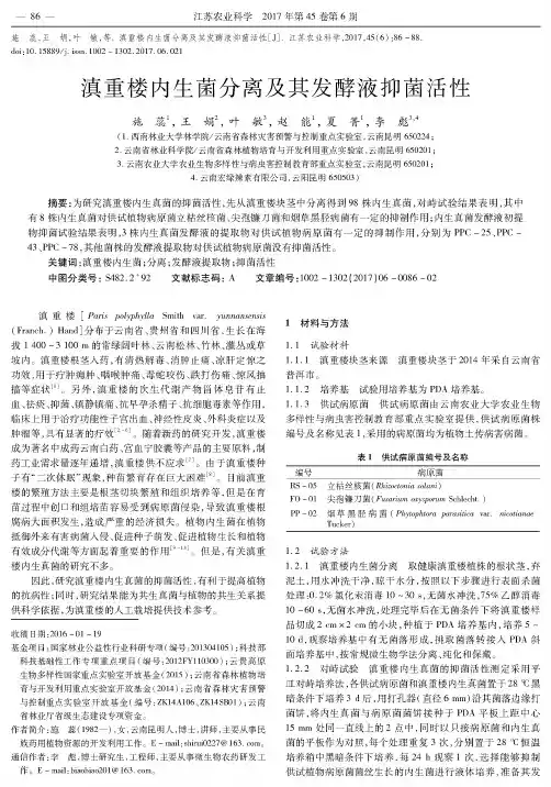 滇重楼内生菌分离及其发酵液抑菌活性