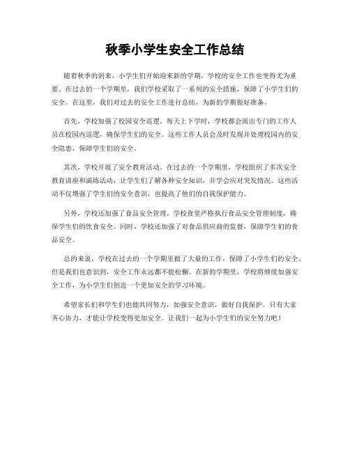 秋季小学生安全工作总结