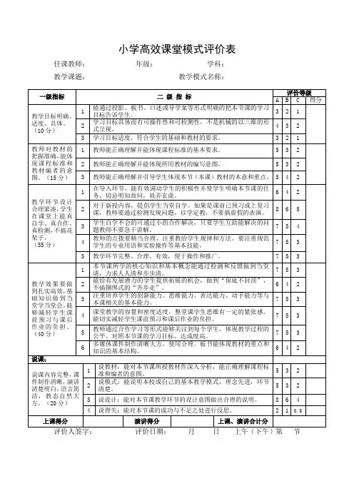 小学高效课堂模式评价表