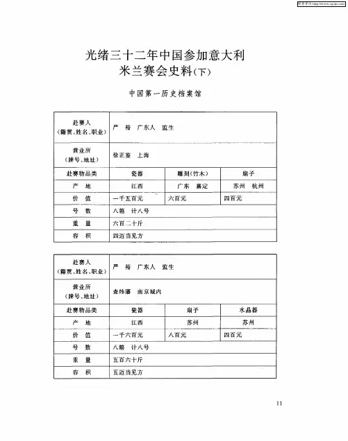 光绪三十二年中国参加意大利米兰赛会史料(下)：中国第一历史档案馆