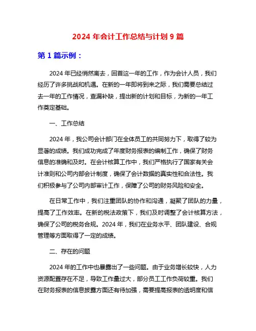 2024年会计工作总结与计划9篇