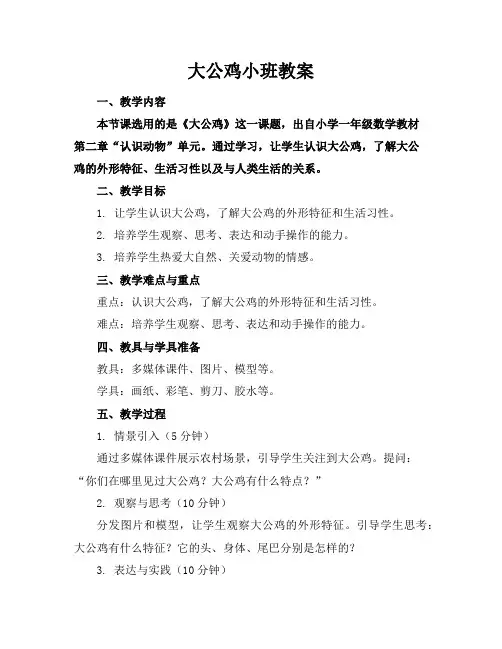 大公鸡小班教案