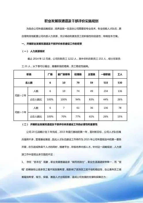 职业发展双通道及干部评价实施规划20150115