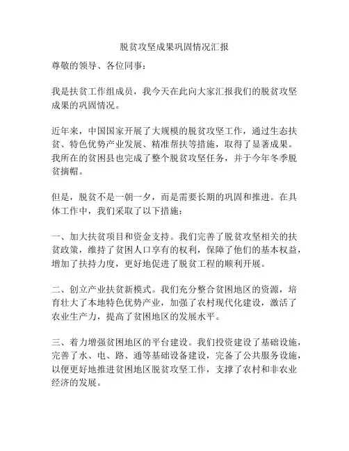 脱贫攻坚成果巩固情况汇报