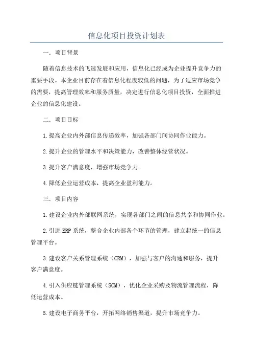 信息化项目投资计划表