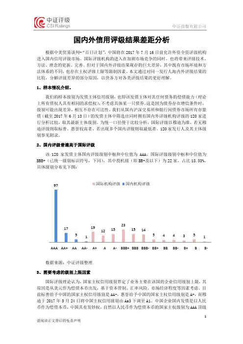 国内外信用评级结果差距分析-中证指数