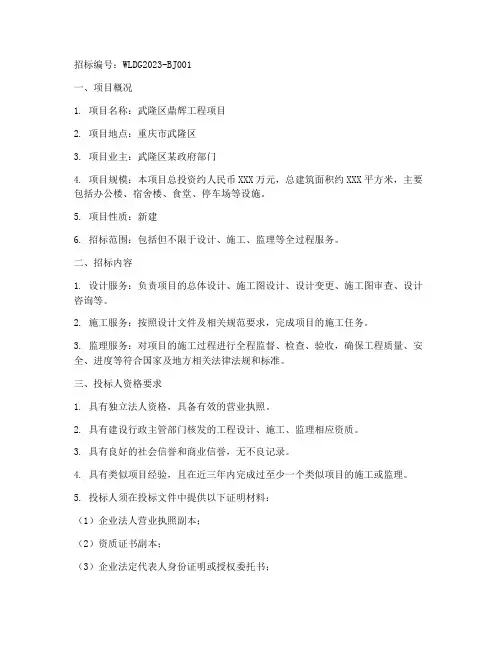 武隆区鼎辉工程招标公告