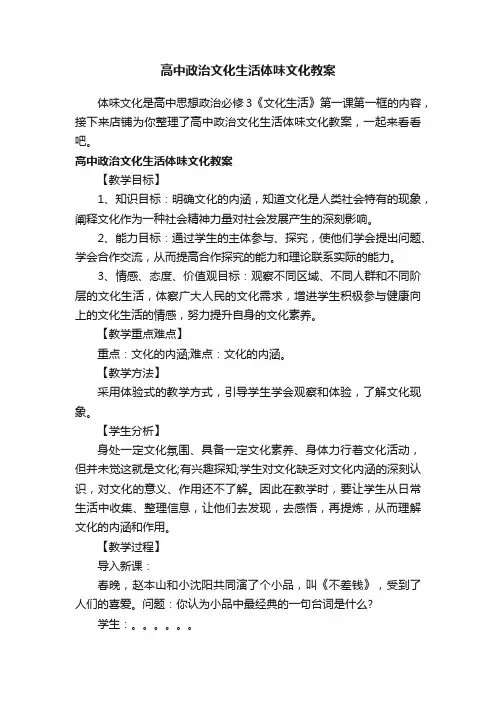 高中政治文化生活体味文化教案